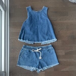 Aerie Blue Denim Tank and Shorts Set